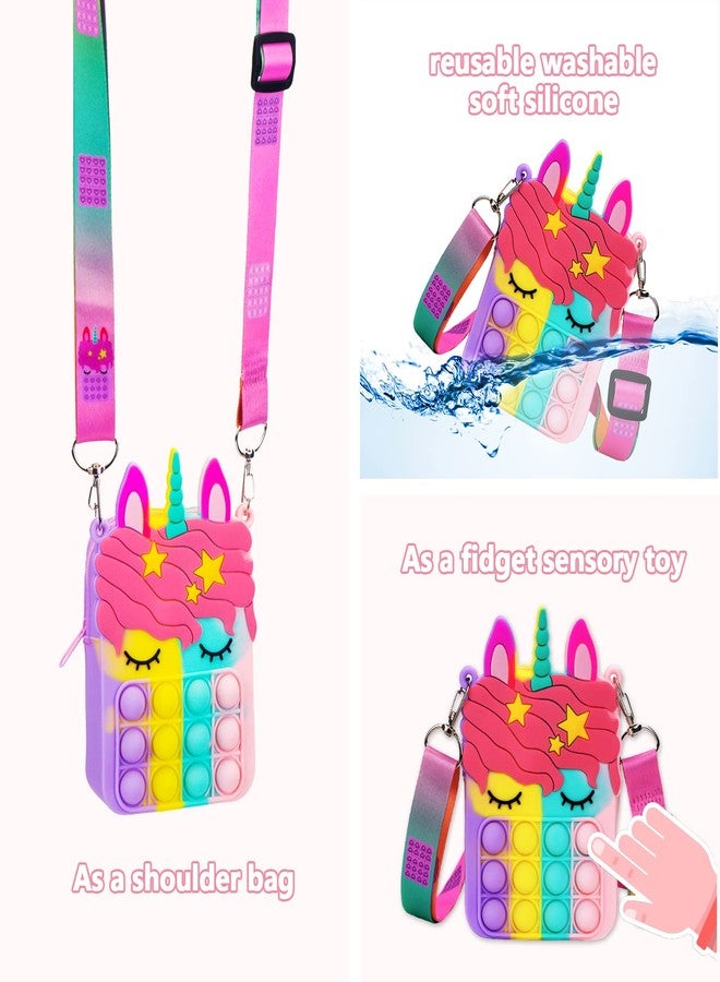 Civan Small Pop Purse,Unicorn Pop Purse for Girl Boy and Women Pop Bag with Unicorn Pop Toy,Shoulder Bag Fidget Toys Pop Fidget Backpack Toy for ADHD Anxiety School Backpack Silicone Bag Pop for Girls - Image 4